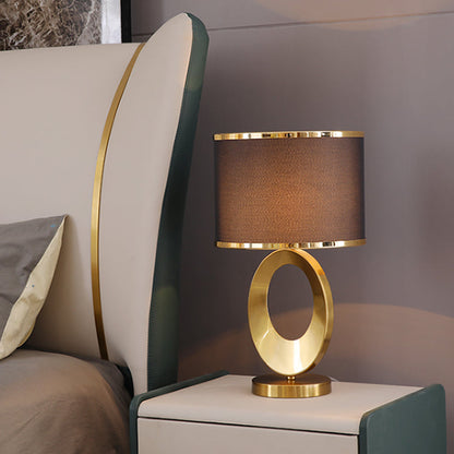 Contemporary Creative Fabric Metal Round-Ring 1-Light Table Lamp For Bedroom & Living Room