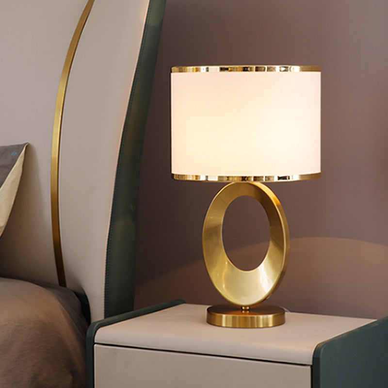 Contemporary Creative Fabric Metal Round-Ring 1-Light Table Lamp For Bedroom & Living Room
