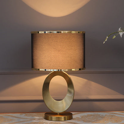 Contemporary Creative Fabric Metal Round-Ring 1-Light Table Lamp For Bedroom & Living Room
