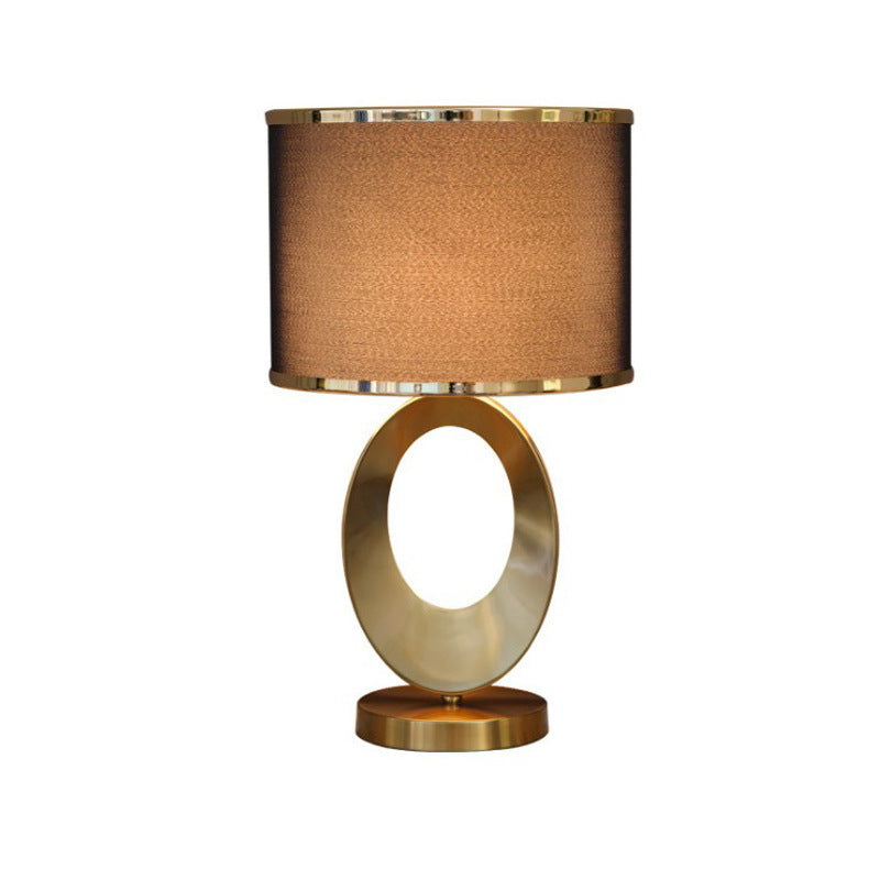 Contemporary Creative Fabric Metal Round-Ring 1-Light Table Lamp For Bedroom & Living Room