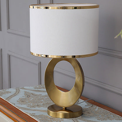 Contemporary Creative Fabric Metal Round-Ring 1-Light Table Lamp For Bedroom & Living Room