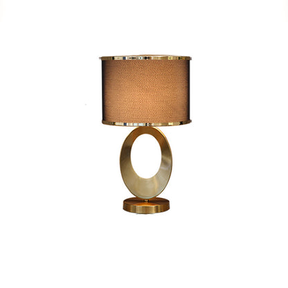 Contemporary Creative Fabric Metal Round-Ring 1-Light Table Lamp For Bedroom & Living Room