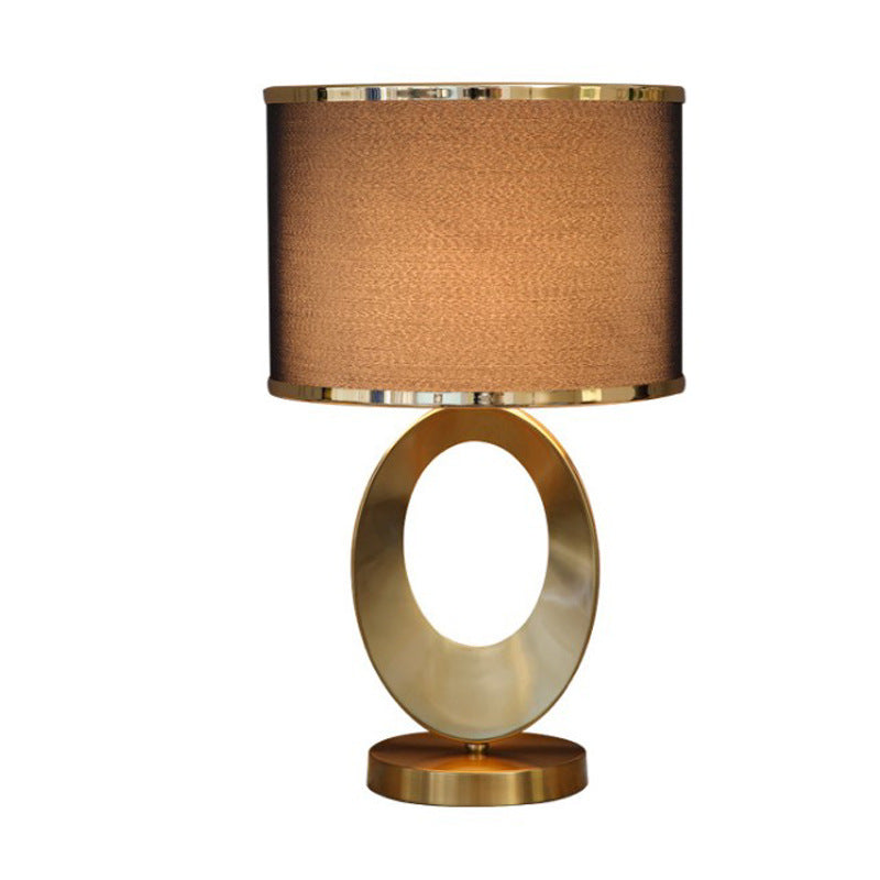 Contemporary Creative Fabric Metal Round-Ring 1-Light Table Lamp For Bedroom & Living Room