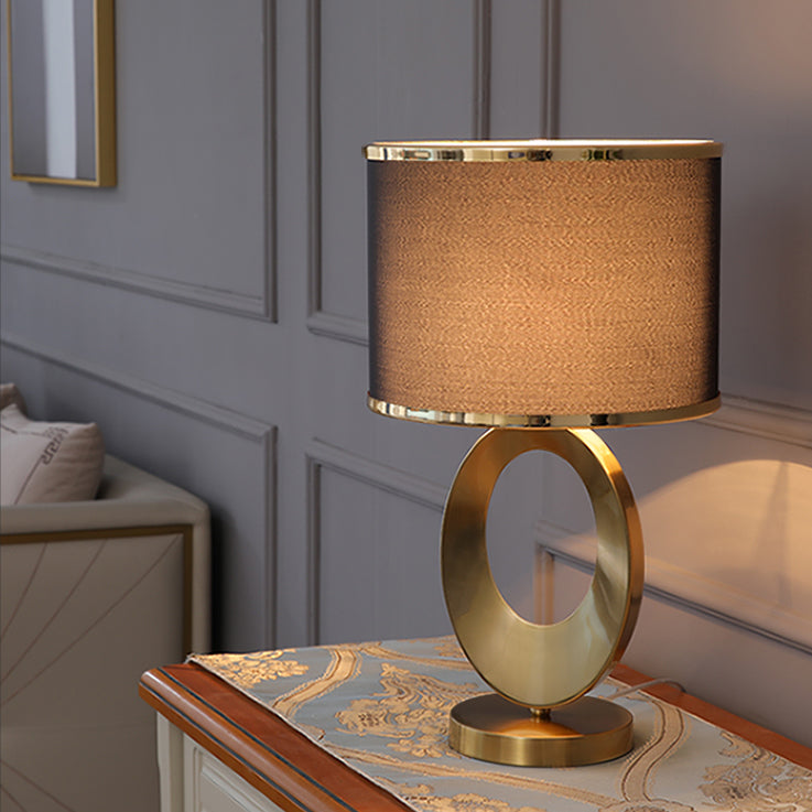 Contemporary Creative Fabric Metal Round-Ring 1-Light Table Lamp For Bedroom & Living Room