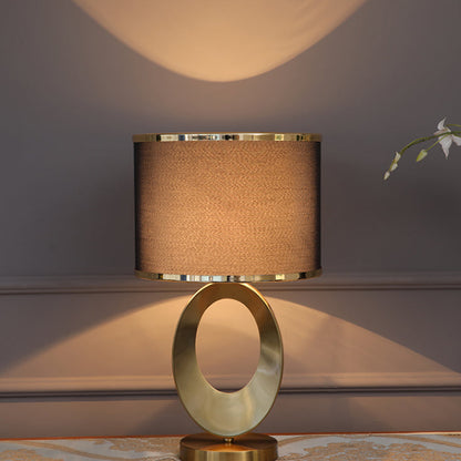 Contemporary Creative Fabric Metal Round-Ring 1-Light Table Lamp For Bedroom & Living Room