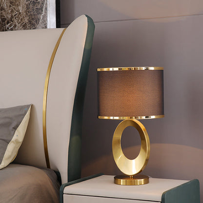 Contemporary Creative Fabric Metal Round-Ring 1-Light Table Lamp For Bedroom & Living Room