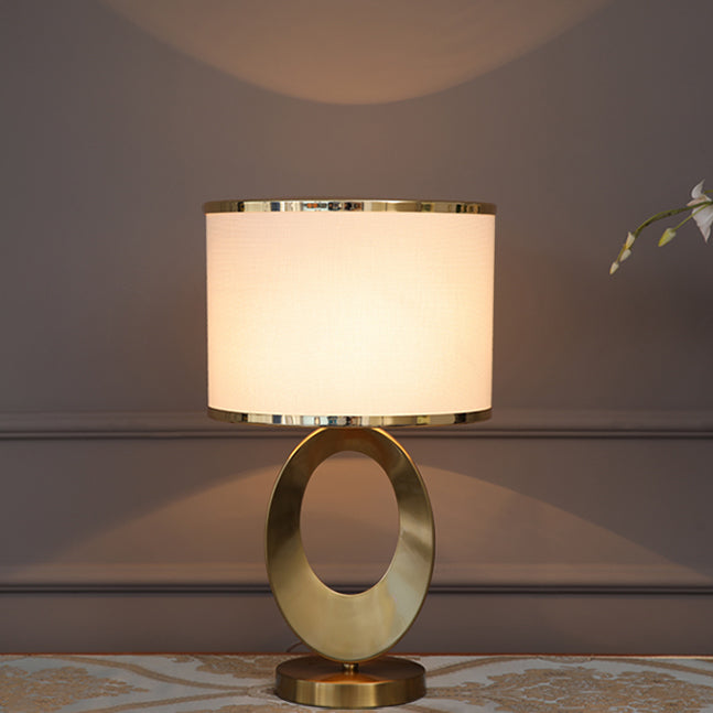 Contemporary Creative Fabric Metal Round-Ring 1-Light Table Lamp For Bedroom & Living Room