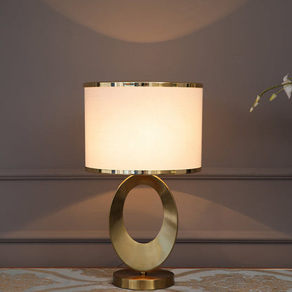 Contemporary Creative Fabric Metal Round-Ring 1-Light Table Lamp For Bedroom & Living Room