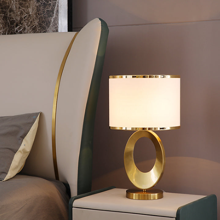 Contemporary Creative Fabric Metal Round-Ring 1-Light Table Lamp For Bedroom & Living Room