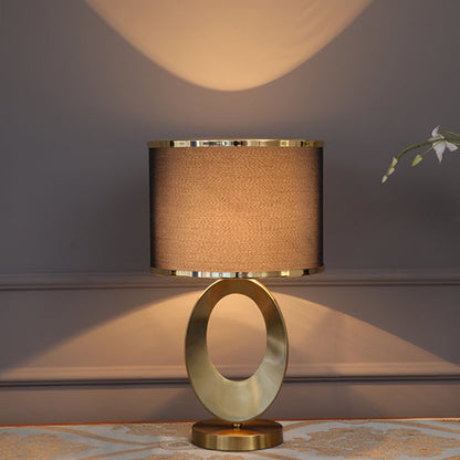 Contemporary Creative Fabric Metal Round-Ring 1-Light Table Lamp For Bedroom & Living Room