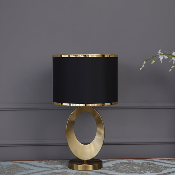 Contemporary Creative Fabric Metal Round-Ring 1-Light Table Lamp For Bedroom & Living Room