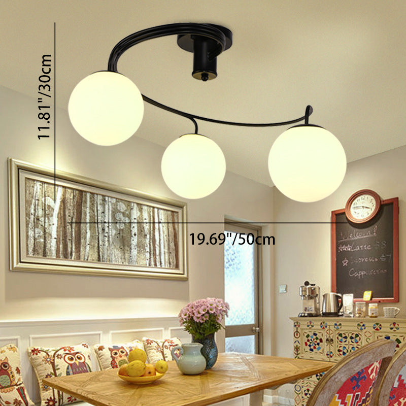Contemporary Creative Glass Iron Curved-Round Globe 3/5-Light Semi-Flush Mount Ceiling Light For Bedroom & Living Room