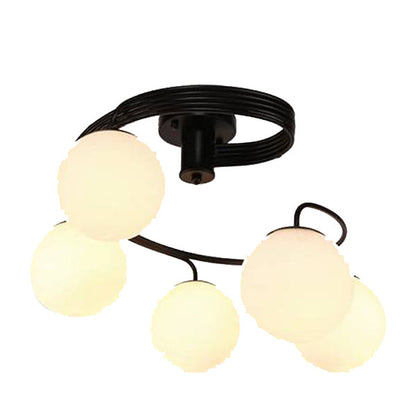 Contemporary Creative Glass Iron Curved-Round Globe 3/5-Light Semi-Flush Mount Ceiling Light For Bedroom & Living Room