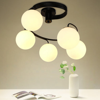 Contemporary Creative Glass Iron Curved-Round Globe 3/5-Light Semi-Flush Mount Ceiling Light For Bedroom & Living Room