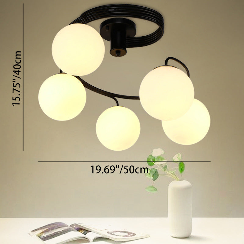 Contemporary Creative Glass Iron Curved-Round Globe 3/5-Light Semi-Flush Mount Ceiling Light For Bedroom & Living Room