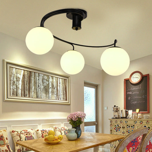 Contemporary Creative Glass Iron Curved-Round Globe 3/5-Light Semi-Flush Mount Ceiling Light For Bedroom & Living Room