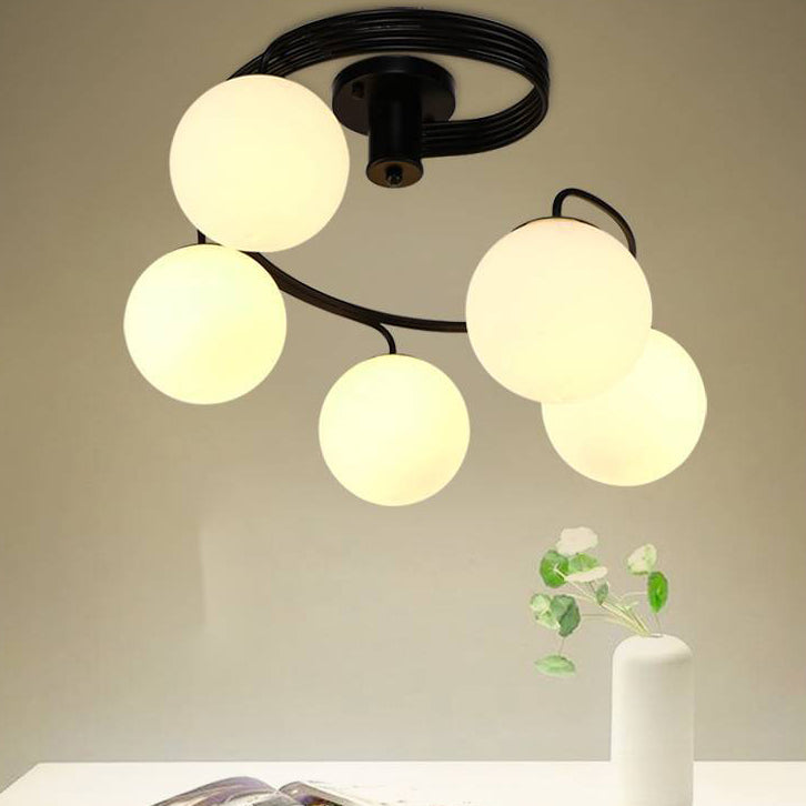 Contemporary Creative Glass Iron Curved-Round Globe 3/5-Light Semi-Flush Mount Ceiling Light For Bedroom & Living Room