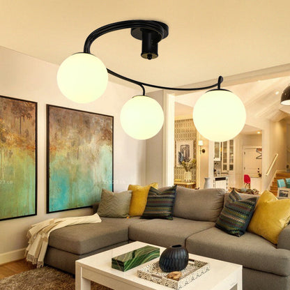 Contemporary Creative Glass Iron Curved-Round Globe 3/5-Light Semi-Flush Mount Ceiling Light For Bedroom & Living Room