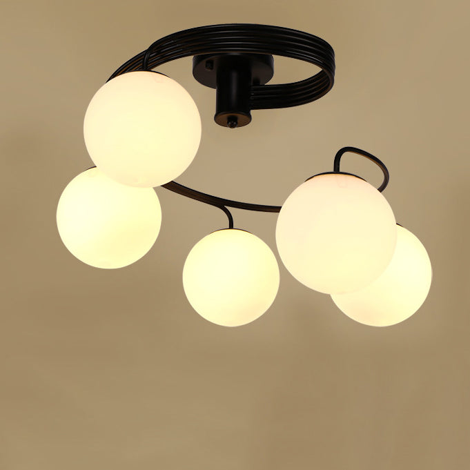 Contemporary Creative Glass Iron Curved-Round Globe 3/5-Light Semi-Flush Mount Ceiling Light For Bedroom & Living Room