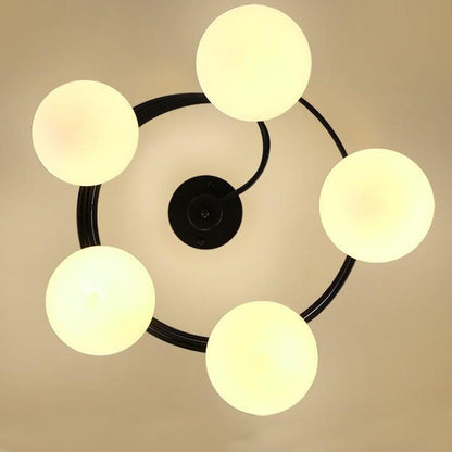 Contemporary Creative Glass Iron Curved-Round Globe 3/5-Light Semi-Flush Mount Ceiling Light For Bedroom & Living Room