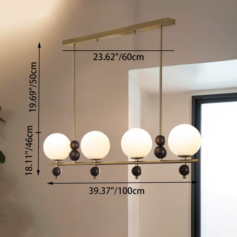Traditional Chinese Glass Wood Iron Linear 4/5-Light Chandelier Island Light For Dining Room