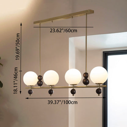 Traditional Chinese Glass Wood Iron Linear 4/5-Light Chandelier Island Light For Dining Room