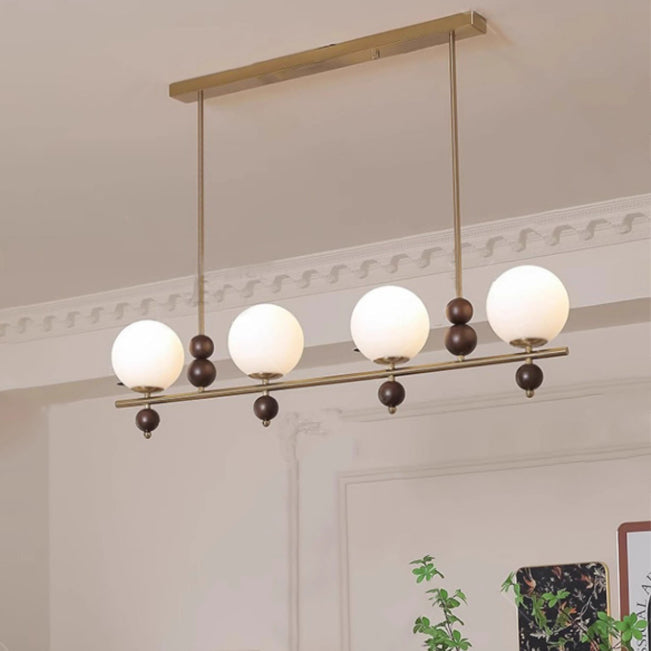 Traditional Chinese Glass Wood Iron Linear 4/5-Light Chandelier Island Light For Dining Room
