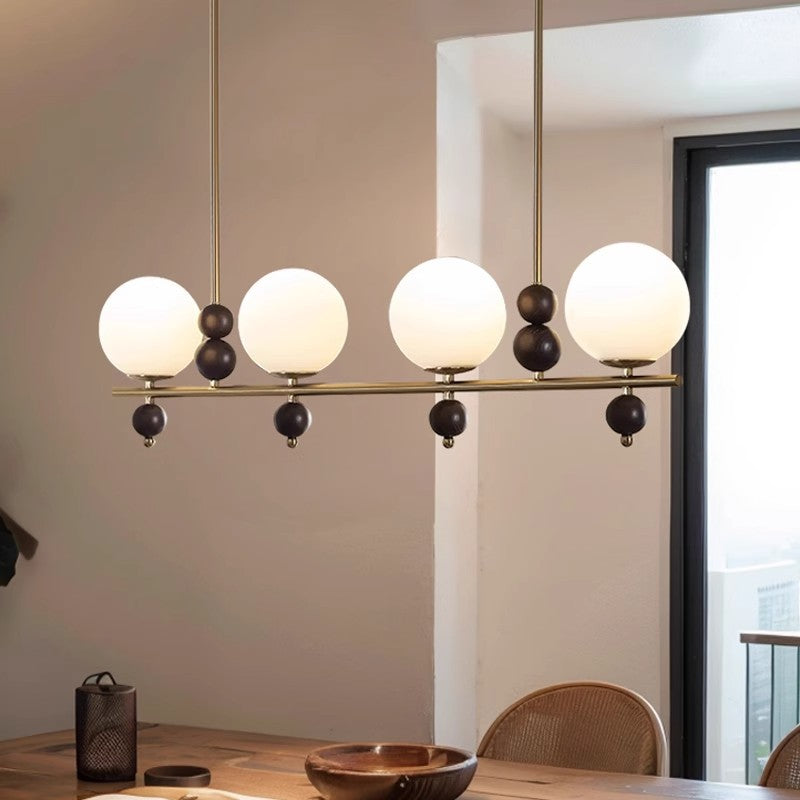 Traditional Chinese Glass Wood Iron Linear 4/5-Light Chandelier Island Light For Dining Room