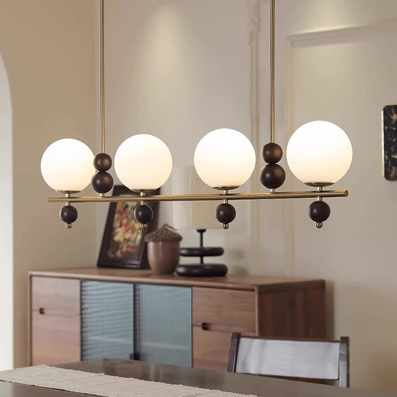 Traditional Chinese Glass Wood Iron Linear 4/5-Light Chandelier Island Light For Dining Room