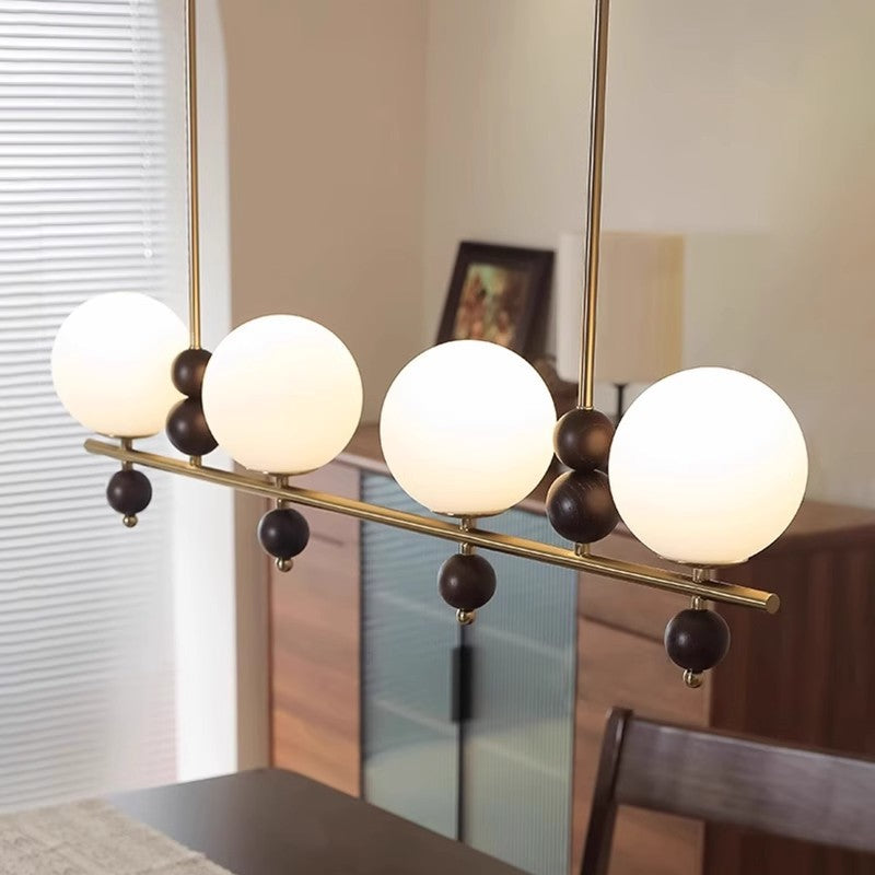 Traditional Chinese Glass Wood Iron Linear 4/5-Light Chandelier Island Light For Dining Room