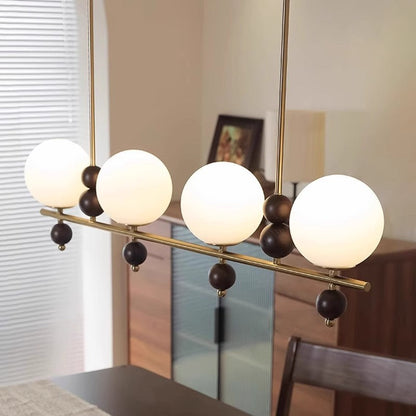 Traditional Chinese Glass Wood Iron Linear 4/5-Light Chandelier Island Light For Dining Room