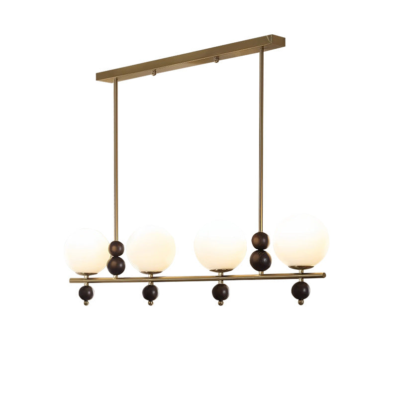 Traditional Chinese Glass Wood Iron Linear 4/5-Light Chandelier Island Light For Dining Room