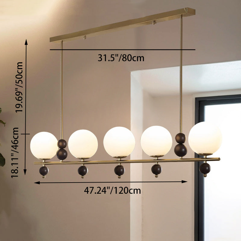 Traditional Chinese Glass Wood Iron Linear 4/5-Light Chandelier Island Light For Dining Room