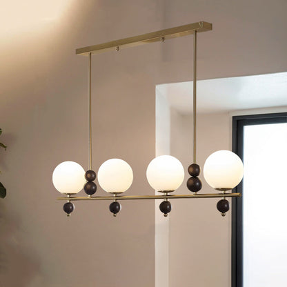 Traditional Chinese Glass Wood Iron Linear 4/5-Light Chandelier Island Light For Dining Room