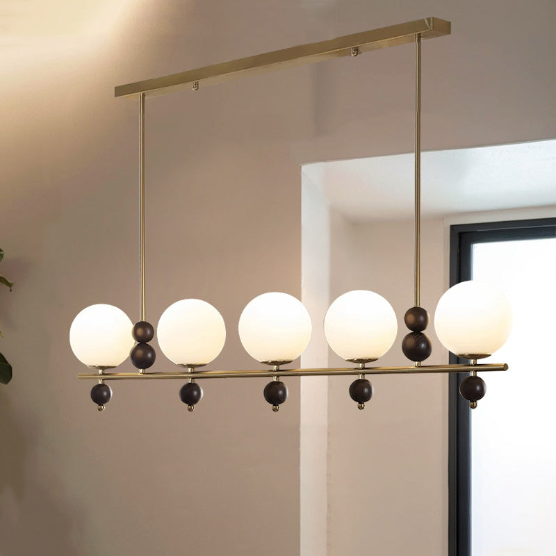 Traditional Chinese Glass Wood Iron Linear 4/5-Light Chandelier Island Light For Dining Room