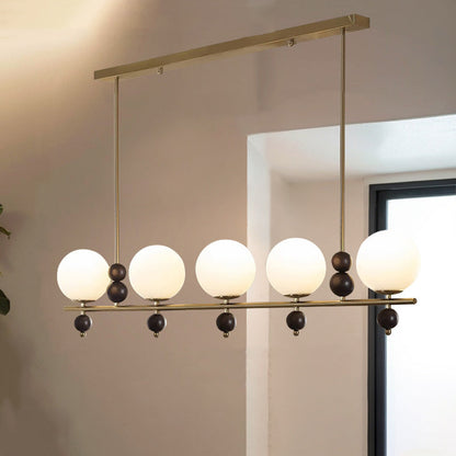 Traditional Chinese Glass Wood Iron Linear 4/5-Light Chandelier Island Light For Dining Room