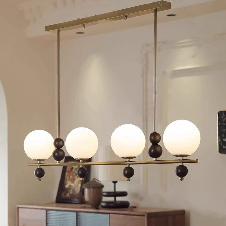 Traditional Chinese Glass Wood Iron Linear 4/5-Light Chandelier Island Light For Dining Room