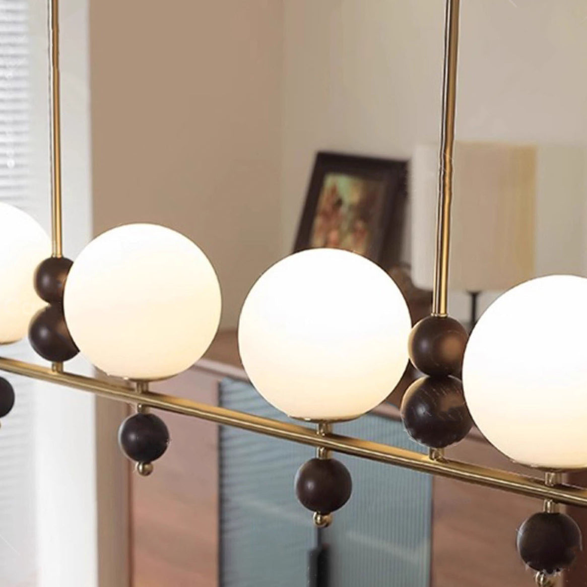 Traditional Chinese Glass Wood Iron Linear 4/5-Light Chandelier Island Light For Dining Room