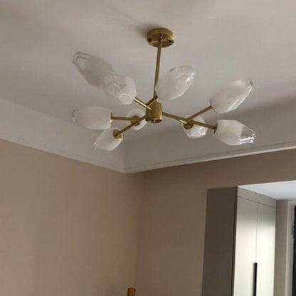 Contemporary Creative Brass Glass Round Branch 9/12-Light Chandelier For Bedroom & Living Room