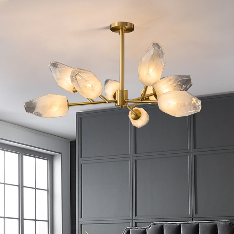 Contemporary Creative Brass Glass Round Branch 9/12-Light Chandelier For Bedroom & Living Room