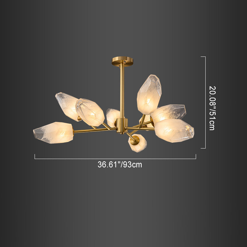 Contemporary Creative Brass Glass Round Branch 9/12-Light Chandelier For Bedroom & Living Room
