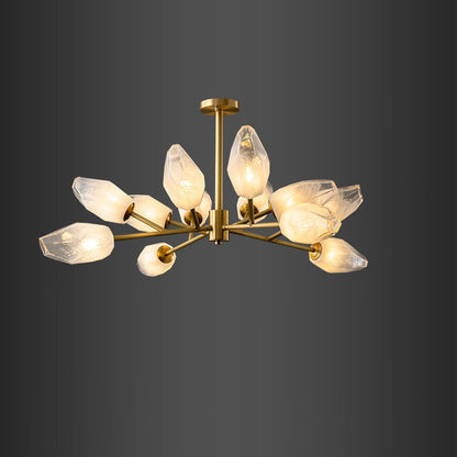 Contemporary Creative Brass Glass Round Branch 9/12-Light Chandelier For Bedroom & Living Room