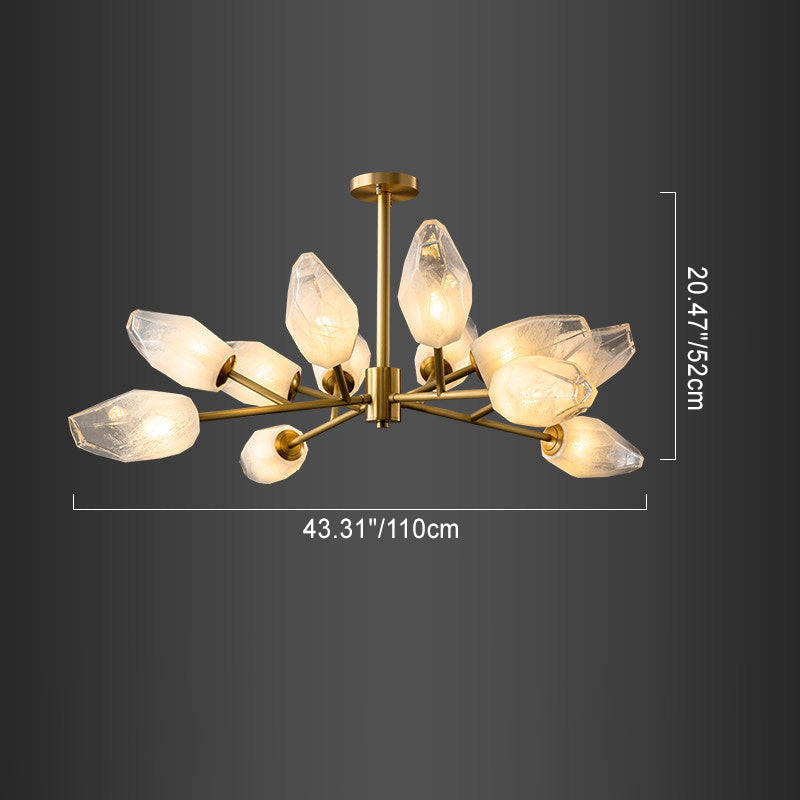 Contemporary Creative Brass Glass Round Branch 9/12-Light Chandelier For Bedroom & Living Room