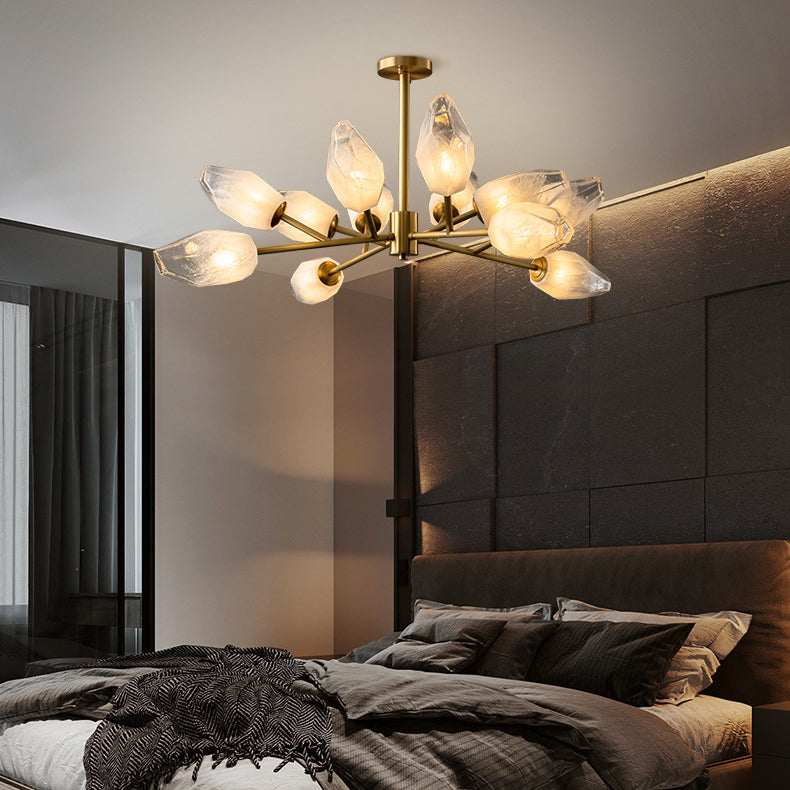 Contemporary Creative Brass Glass Round Branch 9/12-Light Chandelier For Bedroom & Living Room