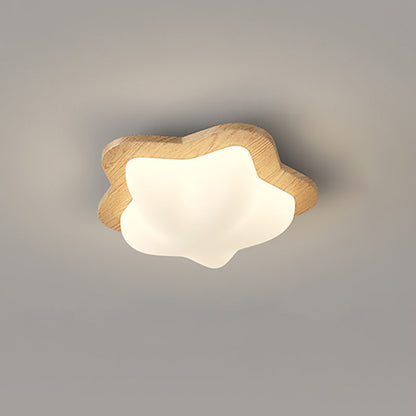 Traditional Chinese PE Rubberwood Heart Star Wave LED Flush Mount Ceiling Light For Bedroom