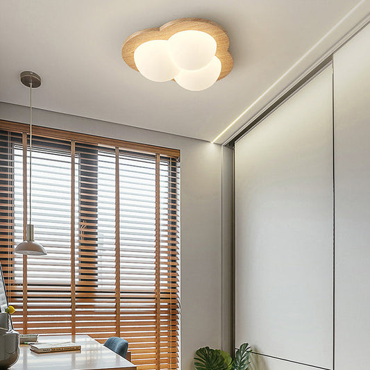 Traditional Chinese PE Rubberwood Heart Star Wave LED Flush Mount Ceiling Light For Bedroom