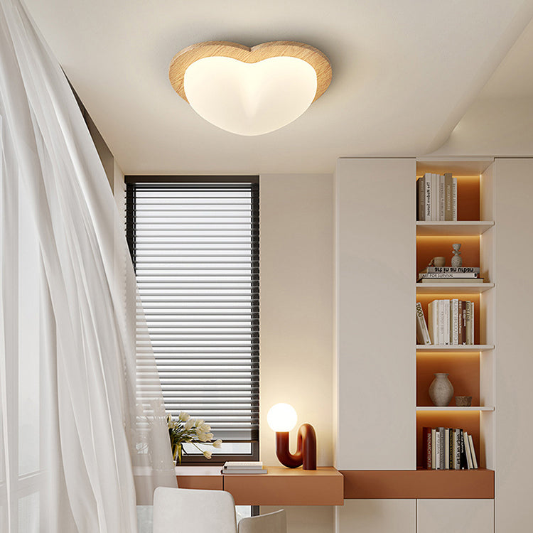 Traditional Chinese PE Rubberwood Heart Star Wave LED Flush Mount Ceiling Light For Bedroom