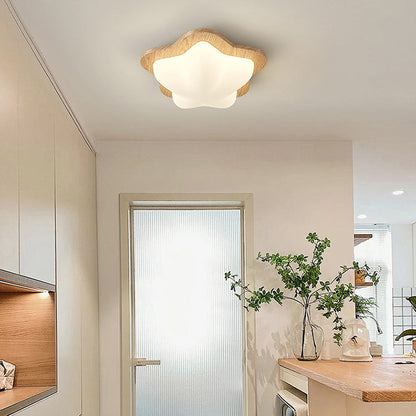 Traditional Chinese PE Rubberwood Heart Star Wave LED Flush Mount Ceiling Light For Bedroom
