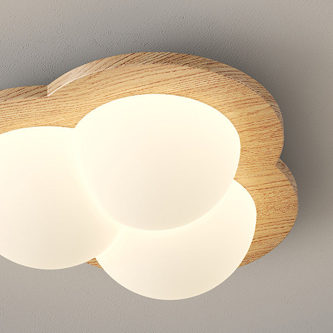 Traditional Chinese PE Rubberwood Heart Star Wave LED Flush Mount Ceiling Light For Bedroom