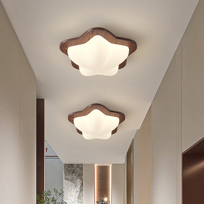 Traditional Chinese PE Rubberwood Heart Star Wave LED Flush Mount Ceiling Light For Bedroom